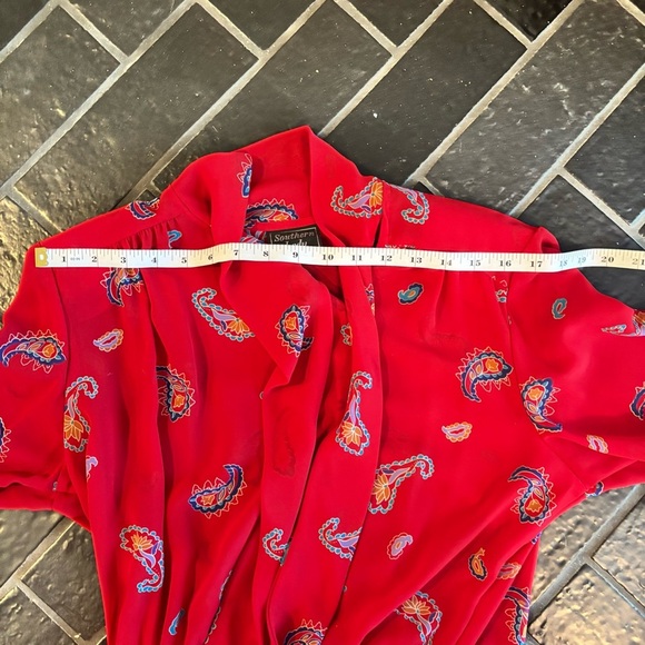 Vintage 1980 Red Paisley Secretary Dress with belt - Picture 3 of 8